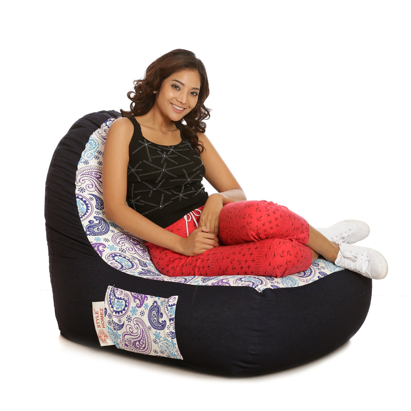 Style Homez Urban Design Denim Canvas Paisley Printed Bean Bag XXL Size Filled with Beans Fillers