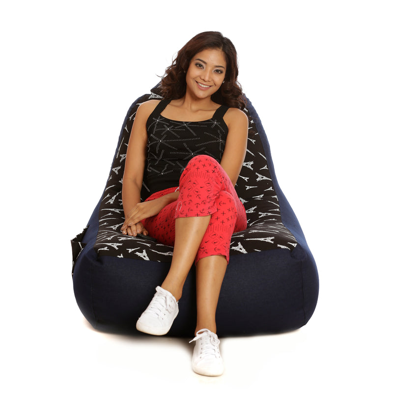 Style Homez Urban Design Denim Canvas Abstract Printed Bean Bag XXL Size Cover Only