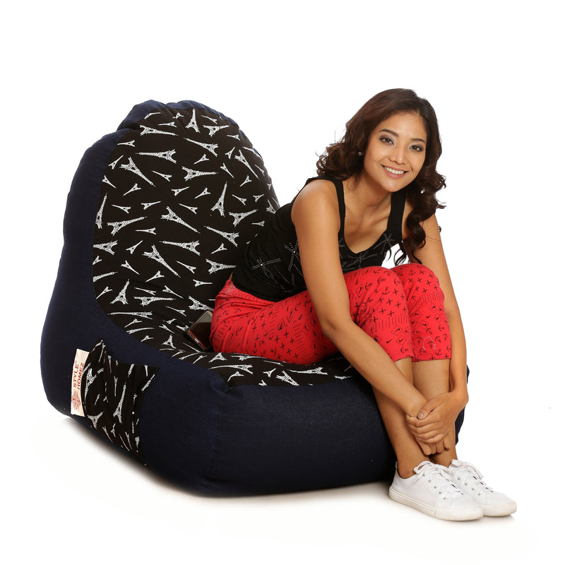 Style Homez Urban Design Denim Canvas Abstract Printed Bean Bag XXL Size Filled with Beans Fillers