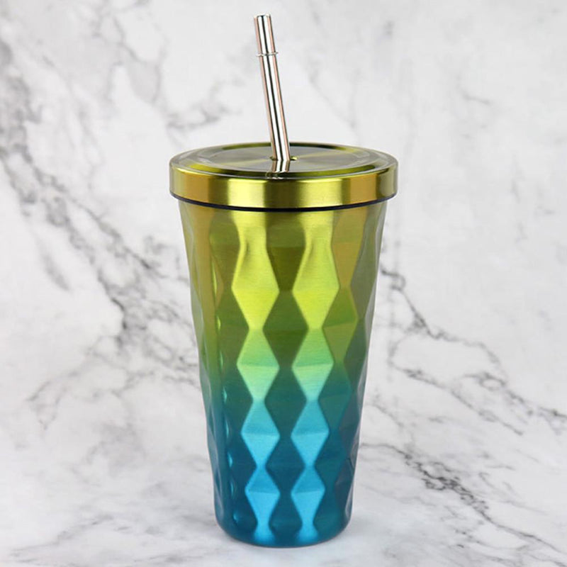Style Homez TINTAC PRIME, Double Wall Stainless Steel Vacuum Insulated Coffee Tumbler with Straw, Dual Tone Gold Blue Color 600 ml Hot n Cold