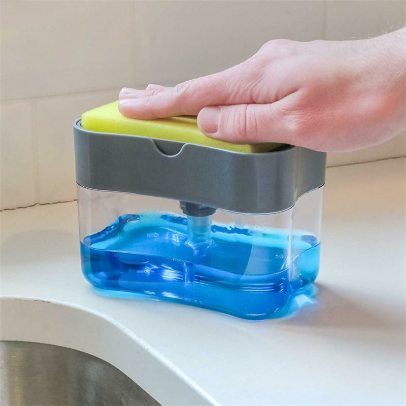 Style Homez Liquid Soap Dispenser Pump with Sponge Holder for Kitchen, Grey Dishwasher (2 in 1 Durable & Rustproof, 380 ml)