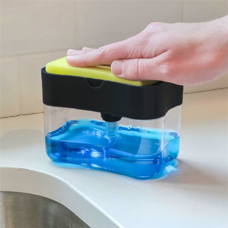 Style Homez Liquid Soap Dispenser Pump with Sponge Holder for Kitchen, Blue Dishwasher (2 in 1 Durable & Rustproof, 380 ml)