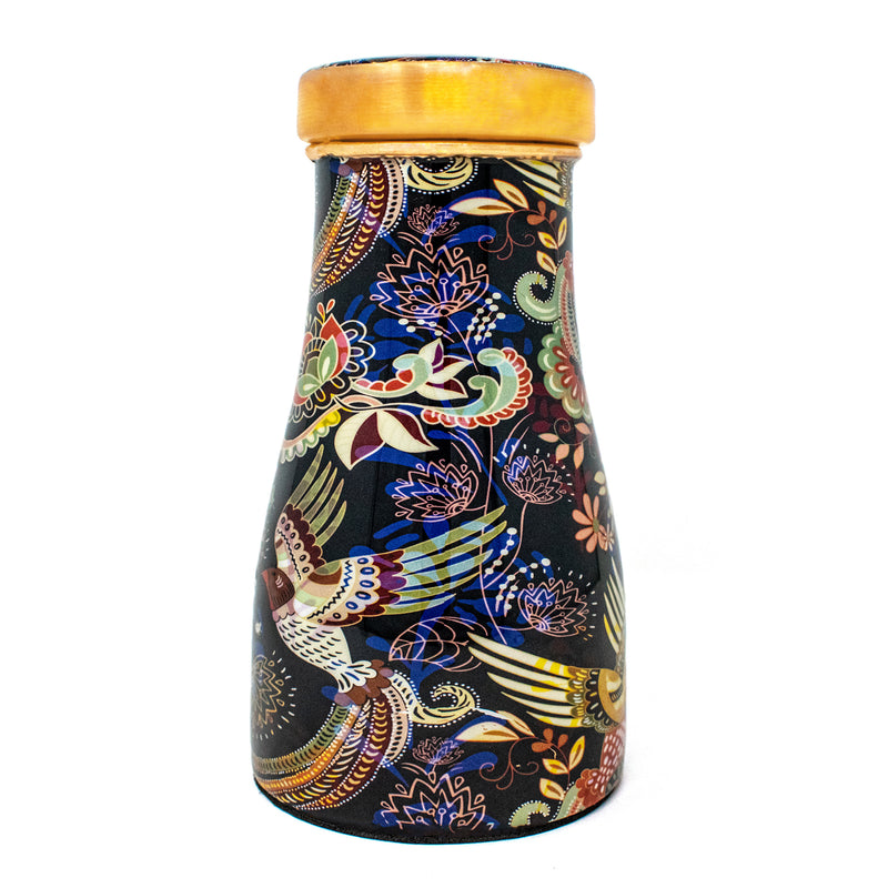 Style Homez Pure Copper Bedroom Bottle 1100 ML, Handmade Multicolor Pastles Meena Print Design with 200 ml Inbuilt Glass