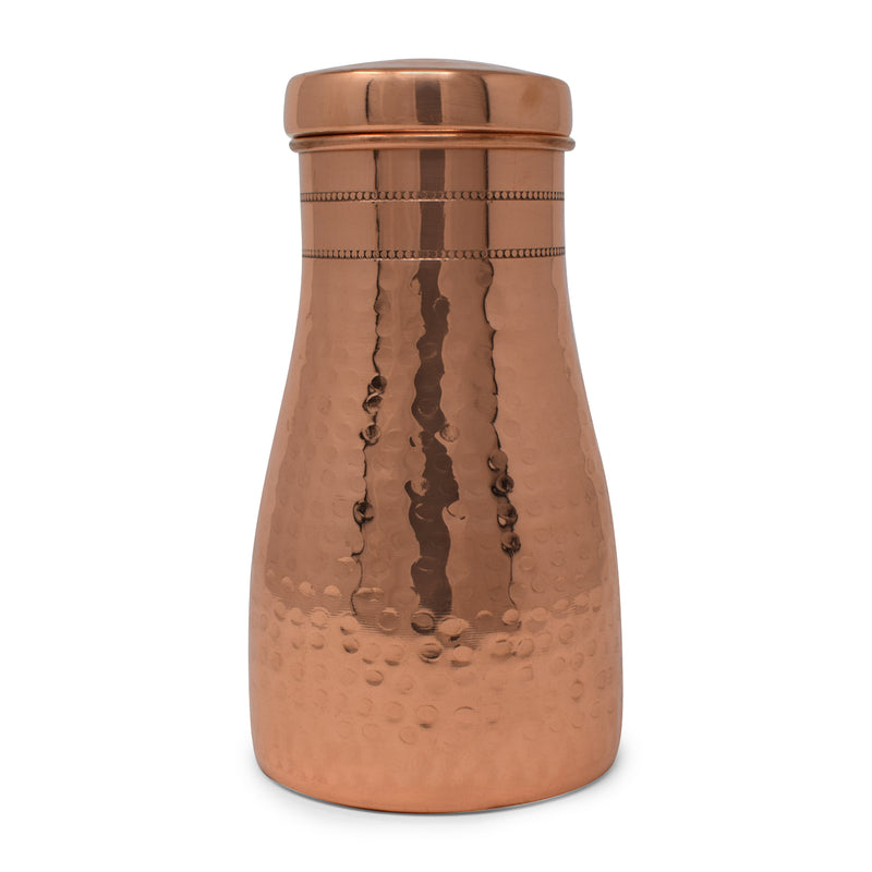 Style Homez Pure Copper Bedroom Bottle 1100 ML, Handmade Hammered Design with 200 ml Inbuilt Glass