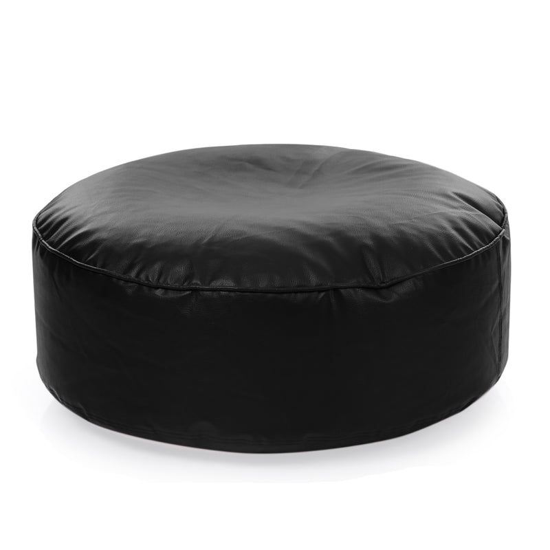 Style Homez Premium Leatherette Large Classic Round Floor Cushion Black Color Cover Only