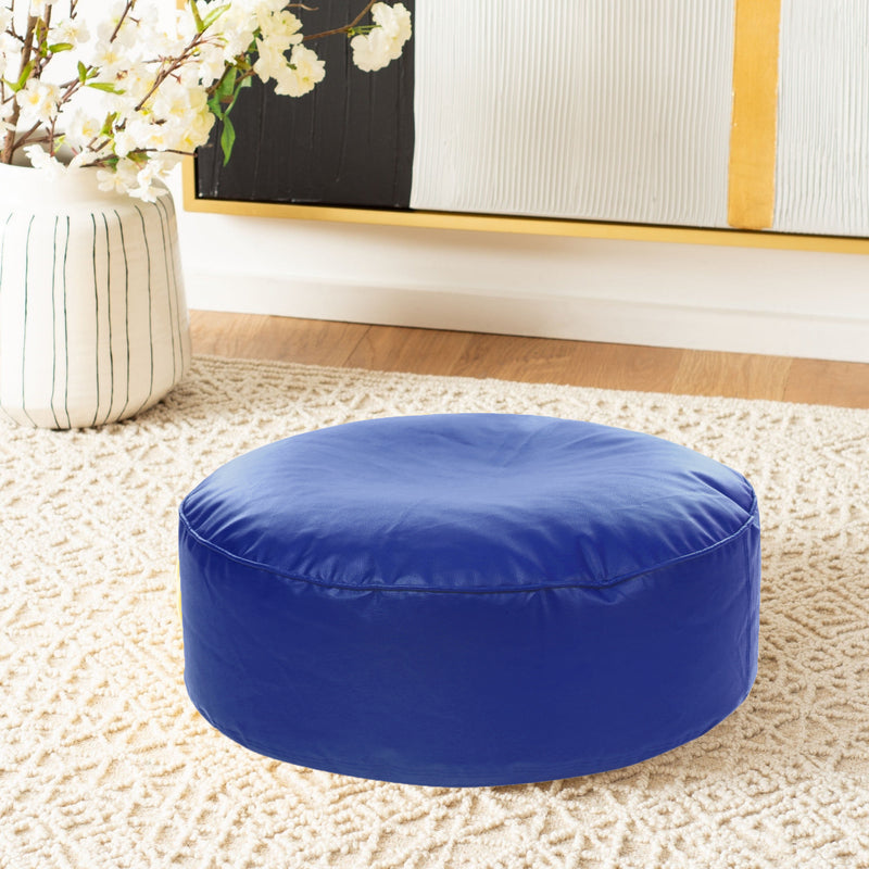 Style Homez Premium Leatherette Large Classic Round Floor Cushion Blue Color Cover Only