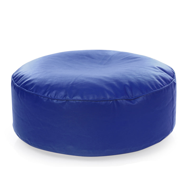 Style Homez Premium Leatherette Large Classic Round Floor Cushion Royal Blue Color Filled with Beans Fillers