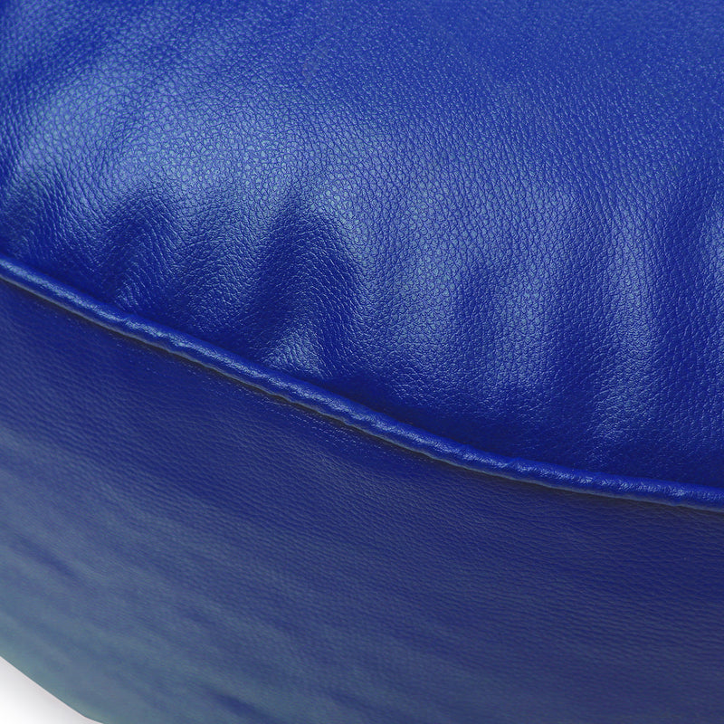 Style Homez Premium Leatherette Large Classic Round Floor Cushion Royal Blue Color Filled with Beans Fillers