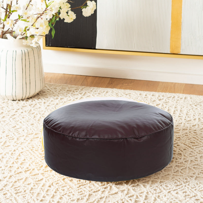 Style Homez Premium Leatherette Large Classic Round Floor Cushion Chocolate Brown Color Filled with Beans Fillers