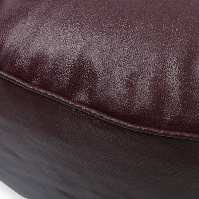 Style Homez Premium Leatherette Large Classic Round Floor Cushion Chocolate Brown Color Filled with Beans Fillers