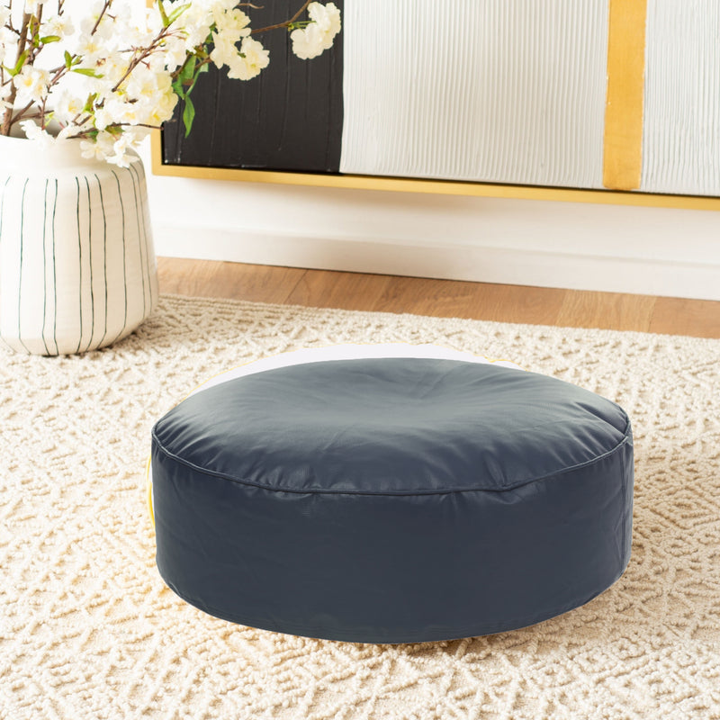 Style Homez Premium Leatherette Large Classic Round Floor Cushion Grey Color Filled with Beans Fillers