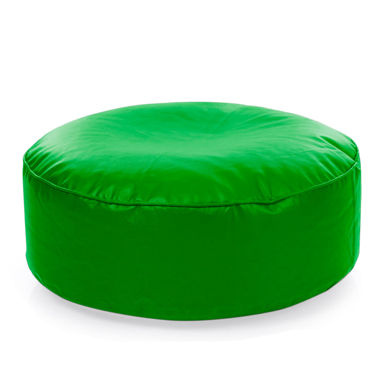 Style Homez Premium Leatherette Large Classic Round Floor Cushion Green Color Filled with Beans Fillers