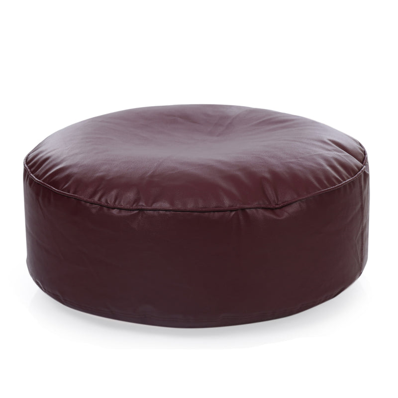 Style Homez Premium Leatherette Large Classic Round Floor Cushion Maroon Color Filled with Beans Fillers
