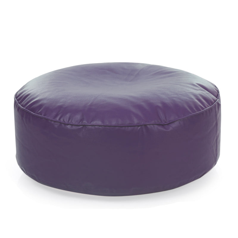Style Homez Premium Leatherette Large Classic Round Floor Cushion Purple Color Filled with Beans Fillers