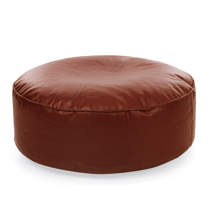 Style Homez Premium Leatherette Large Classic Round Floor Cushion Tan Color Filled with Beans Fillers