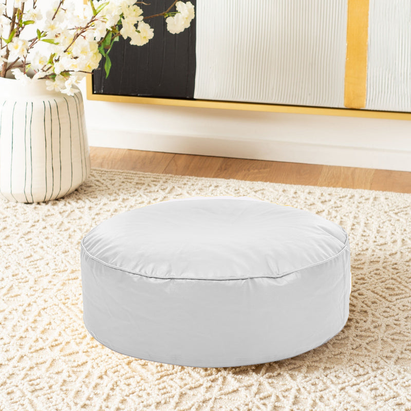 Style Homez Premium Leatherette Large Classic Round Floor Cushion Elegant White Color Filled with Beans Fillers