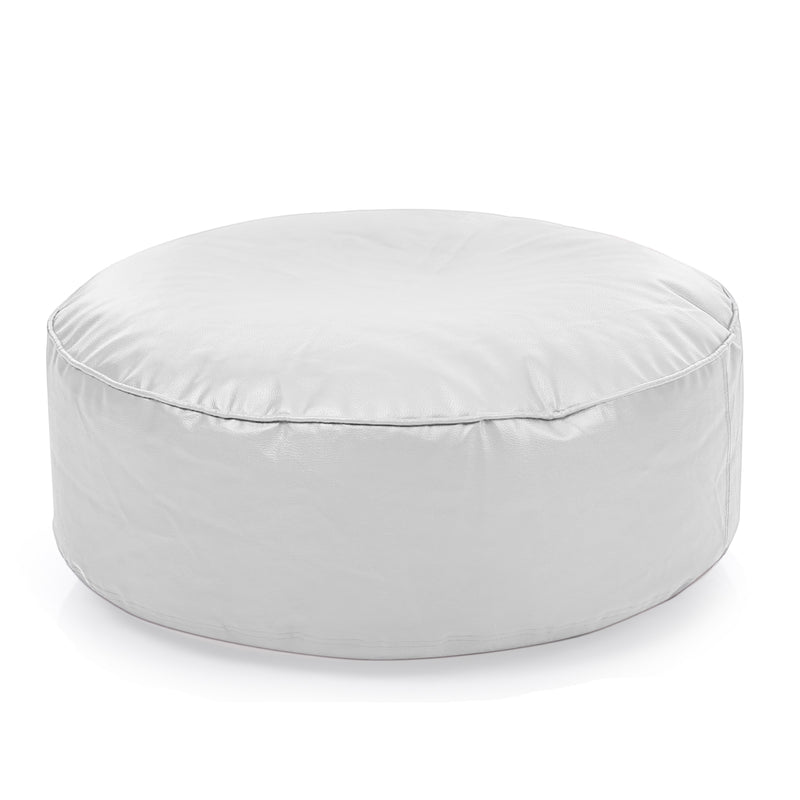 Style Homez Premium Leatherette Large Classic Round Floor Cushion Elegant White Color Filled with Beans Fillers
