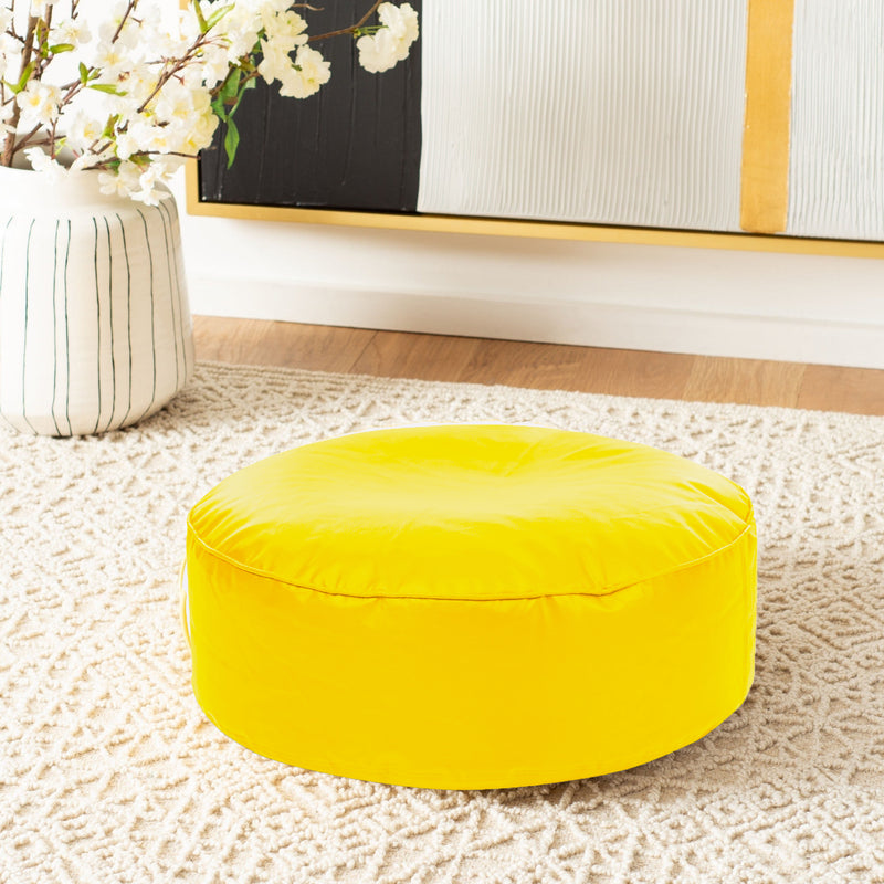 Style Homez Premium Leatherette Large Classic Round Floor Cushion Yellow Color Filled with Beans Fillers