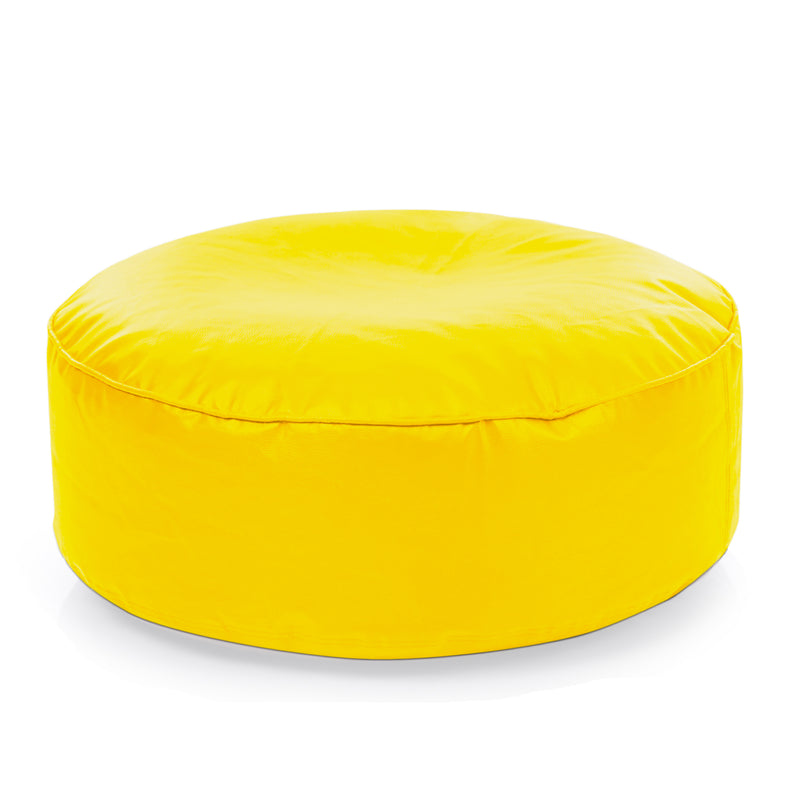 Style Homez Premium Leatherette Large Classic Round Floor Cushion Yellow Color Filled with Beans Fillers