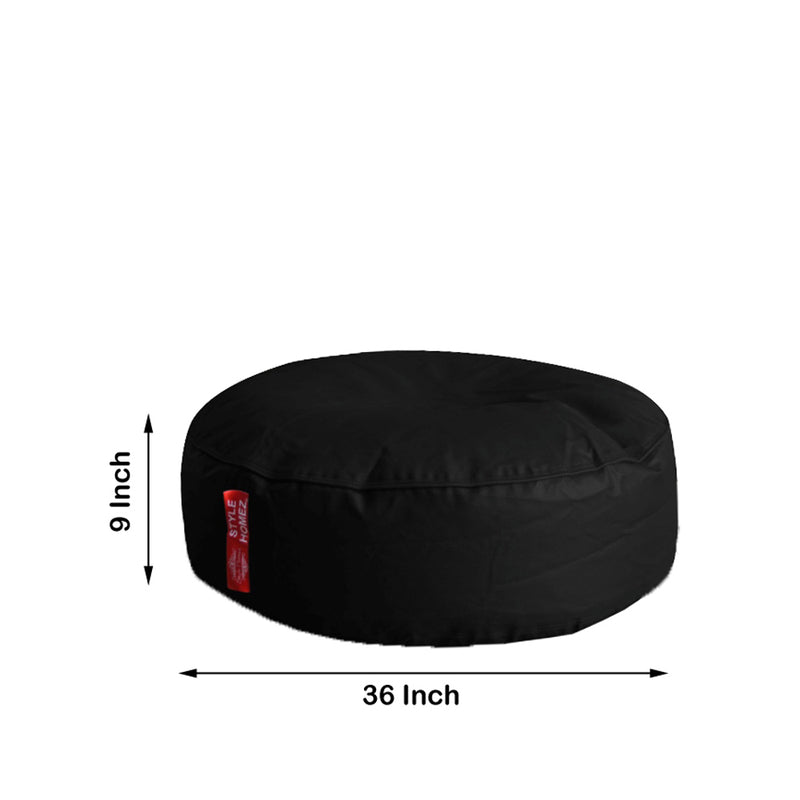 Style Homez Premium Leatherette XL Classic Round Floor Cushion Black Color, Filled with Beans Fillers