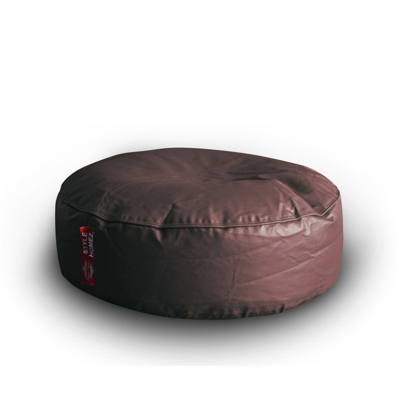 Style Homez Premium Leatherette XL Classic Round Floor Cushion Chocolate Brown Color, Filled with Beans Fillers
