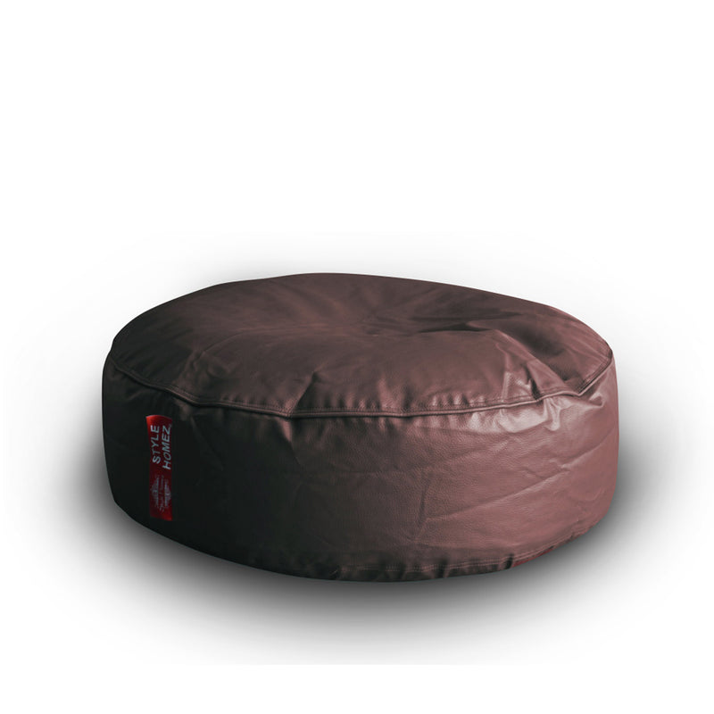 Style Homez Premium Leatherette XL Classic Round Floor Cushion Chocolate Brown Color, Filled with Beans Fillers