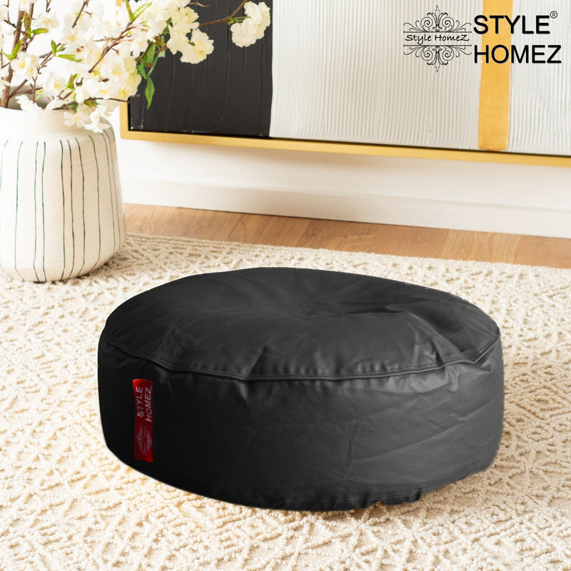 Style Homez Premium Leatherette XL Classic Round Floor Cushion Grey Color, Cover Only