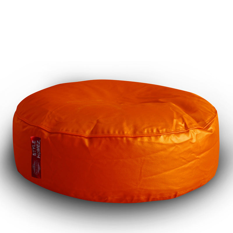 Style Homez Premium Leatherette XL Classic Round Floor Cushion Orange Color, Filled with Beans Fillers