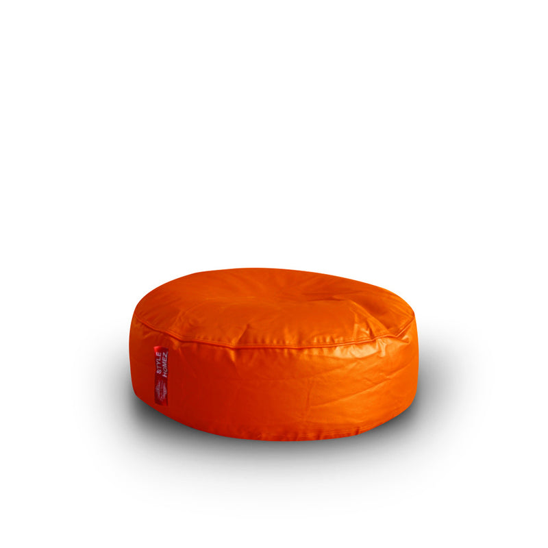 Style Homez Premium Leatherette XL Classic Round Floor Cushion Orange Color, Filled with Beans Fillers