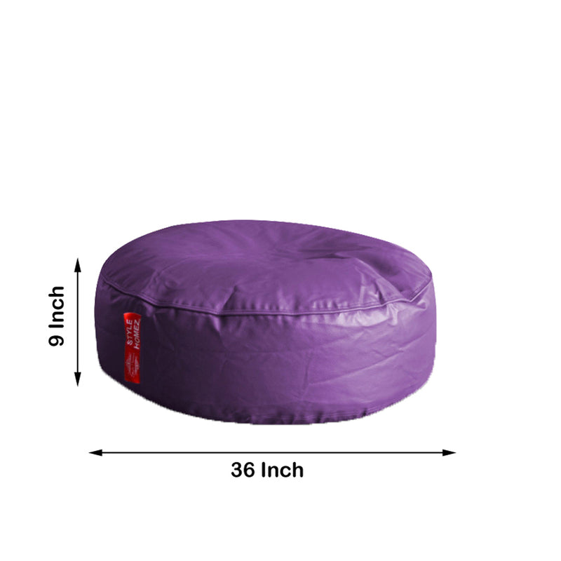 Style Homez Premium Leatherette XL Classic Round Floor Cushion Purple Color, Filled with Beans Fillers