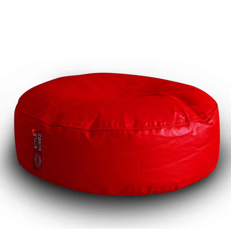 Style Homez Premium Leatherette XL Classic Round Floor Cushion Red Color, Filled with Beans Fillers