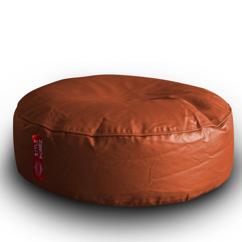 Style Homez Premium Leatherette XL Classic Round Floor Cushion Tan Color, Filled with Beans Fillers