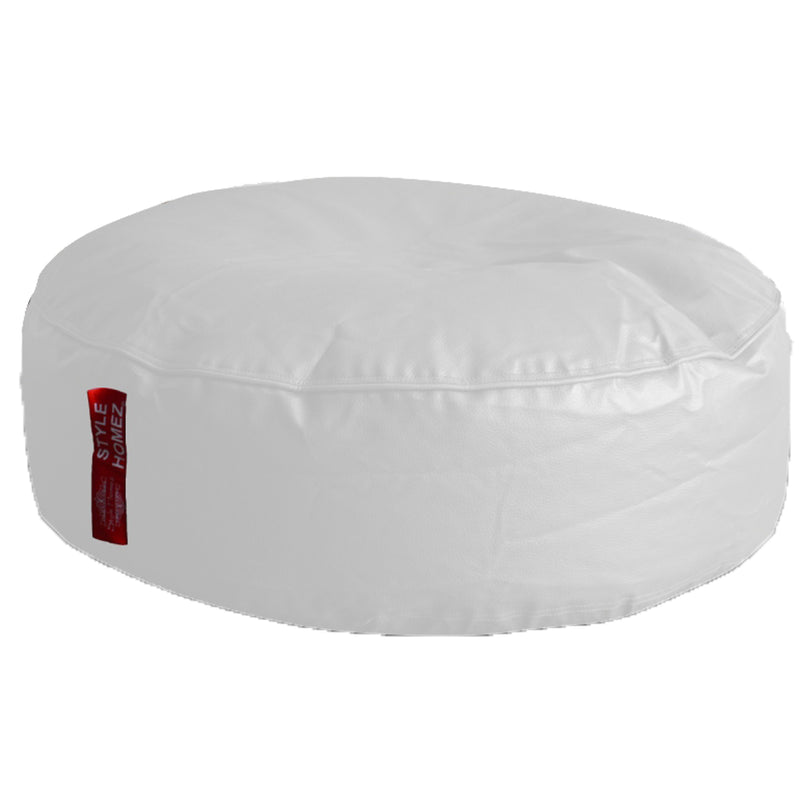 Style Homez Premium Leatherette XL Classic Round Floor Cushion Elegant White Color, Filled with Beans Fillers