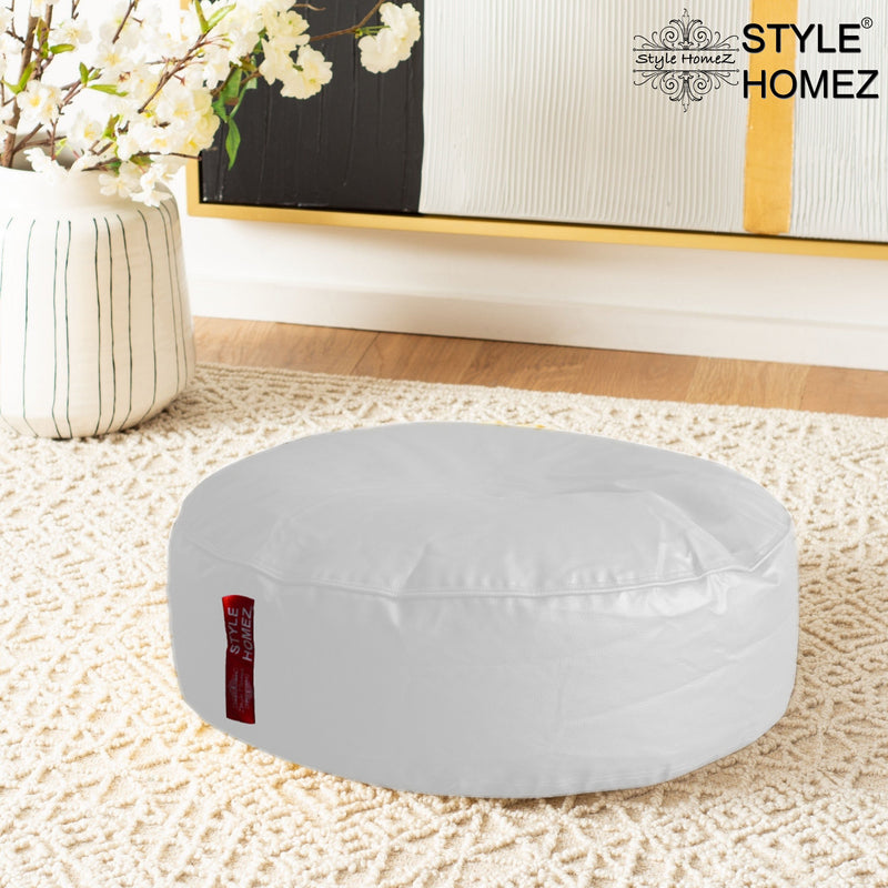 Style Homez Premium Leatherette XL Classic Round Floor Cushion Elegant White Color, Filled with Beans Fillers