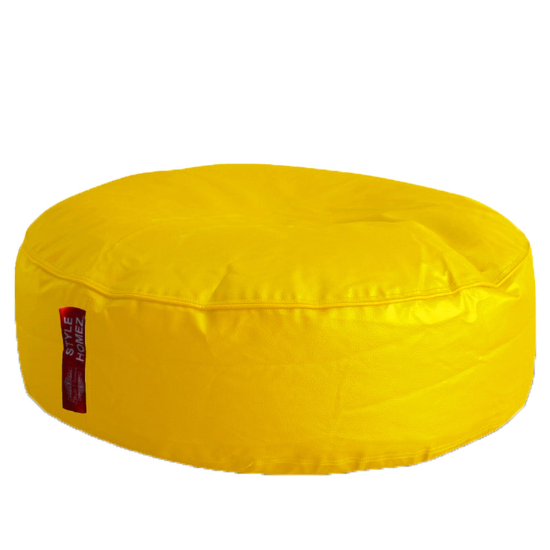 Style Homez Premium Leatherette XL Classic Round Floor Cushion Yellow Color, Filled with Beans Fillers