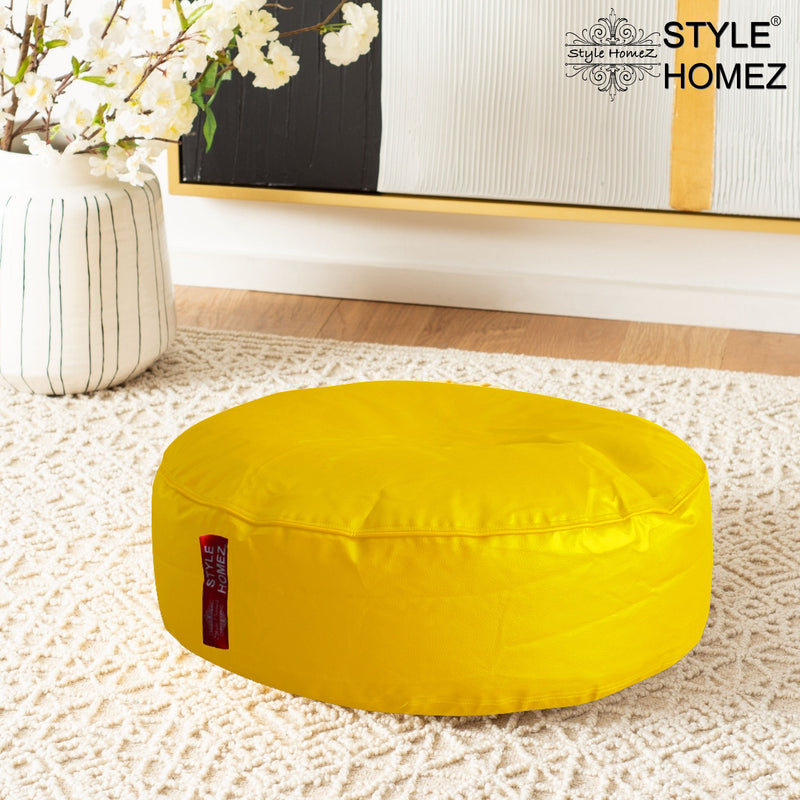 Style Homez Premium Leatherette XL Classic Round Floor Cushion Yellow Color, Filled with Beans Fillers