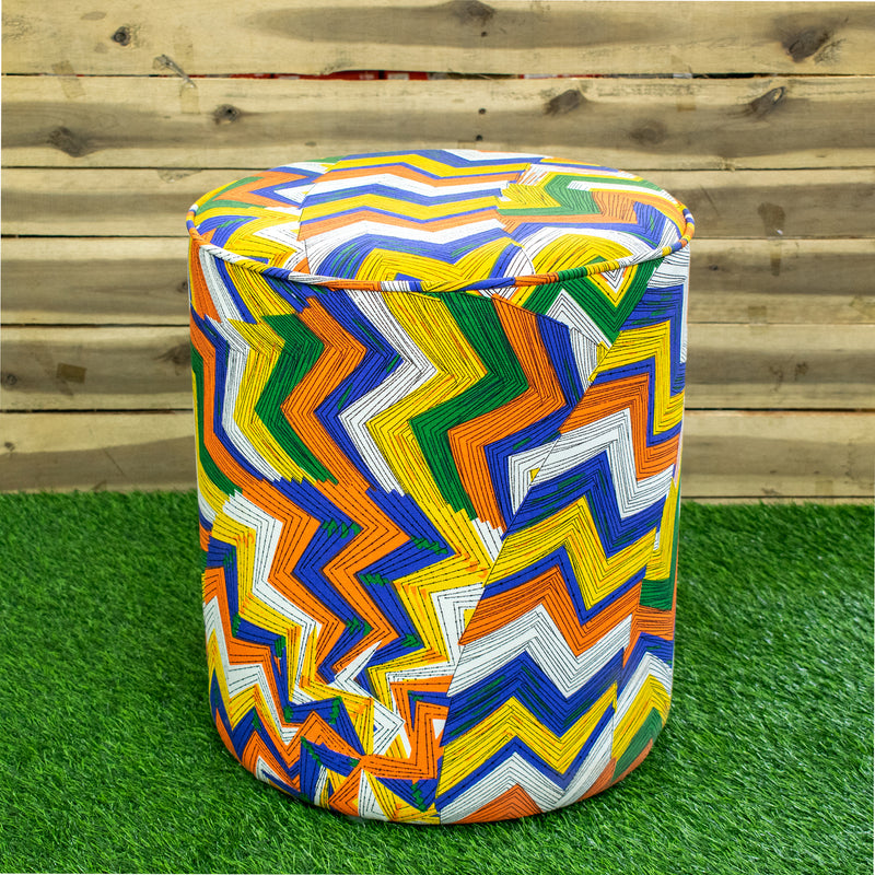 Style Homez UNO, Solid Wood Frame Ottoman With Cotton Canvas Upholestry, Large Size Geometric Orange Yellow Color