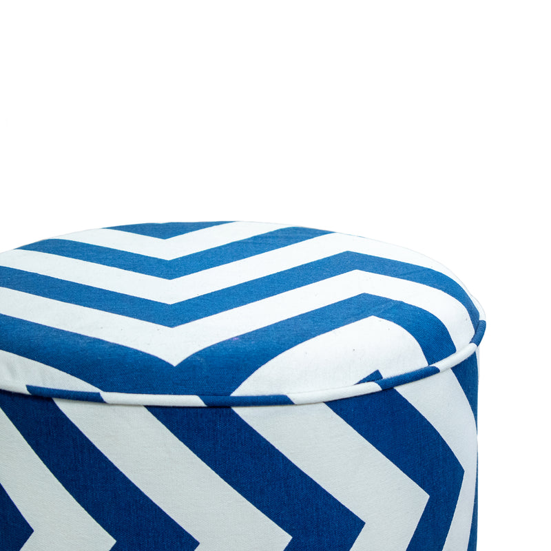 Style Homez UNO, Solid Wood Frame Ottoman With Cotton Canvas Upholestry, Large Size Stripes Blue White Color