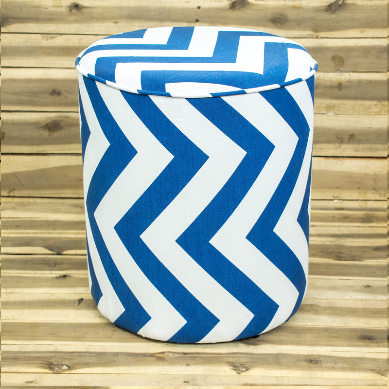 Style Homez UNO, Solid Wood Frame Ottoman With Cotton Canvas Upholestry, Large Size Stripes Blue White Color