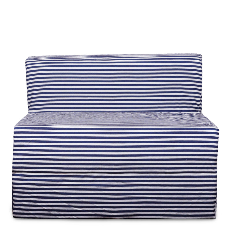 Style Homez DappeR Foldable Sofa Cum Bed, 3' x 6' Feet Premium Cotton Canvas Fabric Blue White Color Stripes Dots Design