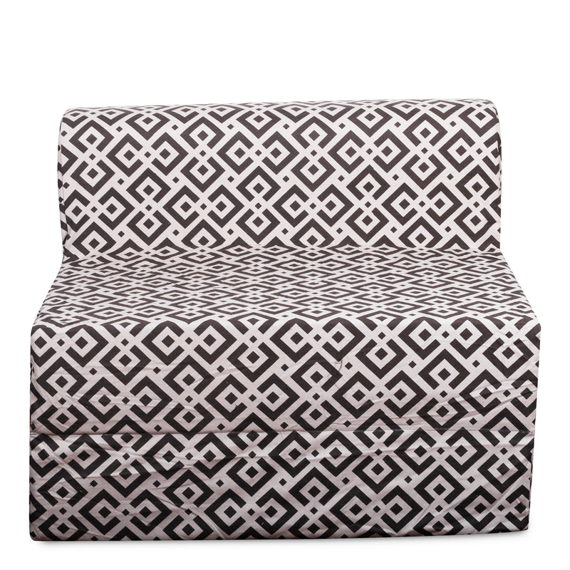 Style Homez DappeR Foldable Sofa Cum Bed, 3' x 6' Feet Premium Cotton Canvas Fabric Beige Brown Color Abstract Design