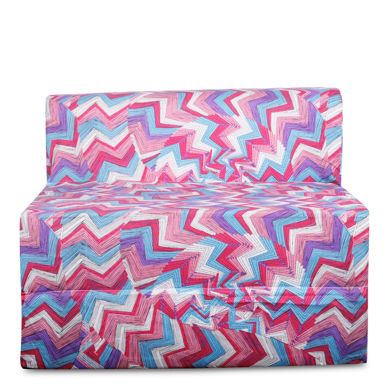Style Homez DappeR Foldable Sofa Cum Bed, 3' x 6' Feet Premium Cotton Canvas Fabric Pink Blue Multi-Color Geometric Design