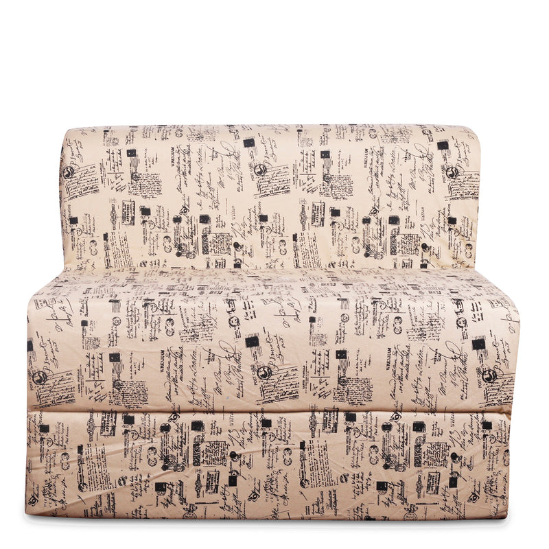 Style Homez DappeR Foldable Sofa Cum Bed, 3' x 6' Feet Premium Cotton Canvas Fabric Cream Black Color Abstract Design