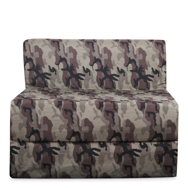 Style Homez DappeR Foldable Sofa Cum Bed, 3' x 6' Feet Premium Cotton Canvas Fabric Grey Black Camouflage Design