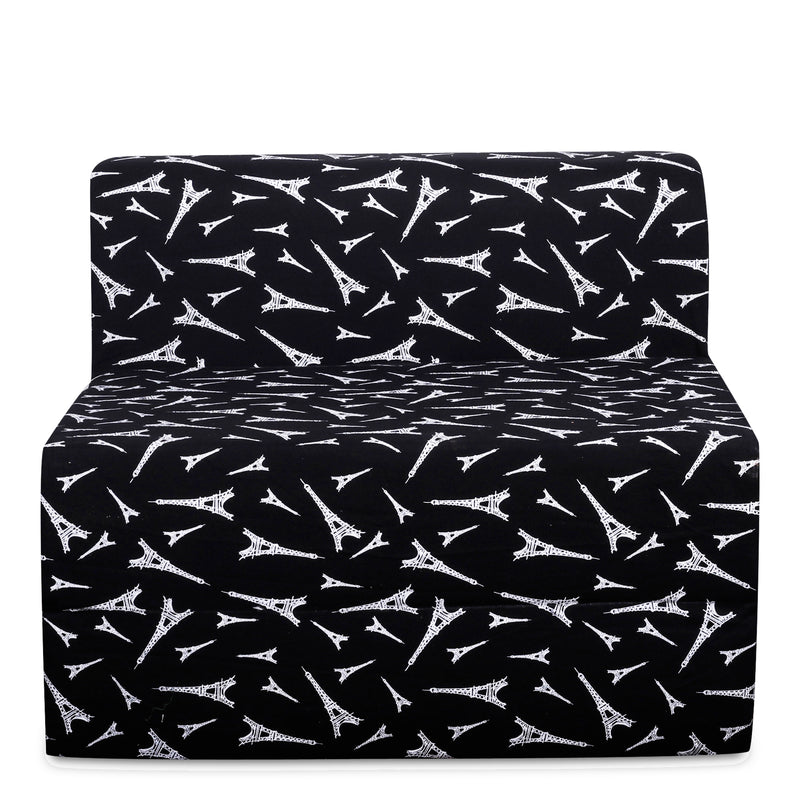 Style Homez DappeR Foldable Sofa Cum Bed, 3' x 6' Feet Premium Cotton Canvas Fabric Black White Abstract Design