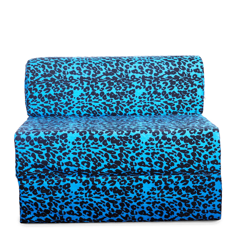 Style Homez DappeR Foldable Sofa Cum Bed, 3' x 6' Feet Premium Cotton Canvas Fabric Blue Black Cheetah Print