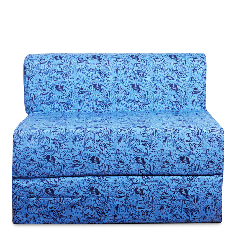 Style Homez DappeR Foldable Sofa Cum Bed, 3' x 6' Feet Premium Cotton Canvas Fabric Stone Blue Black Abstract Design