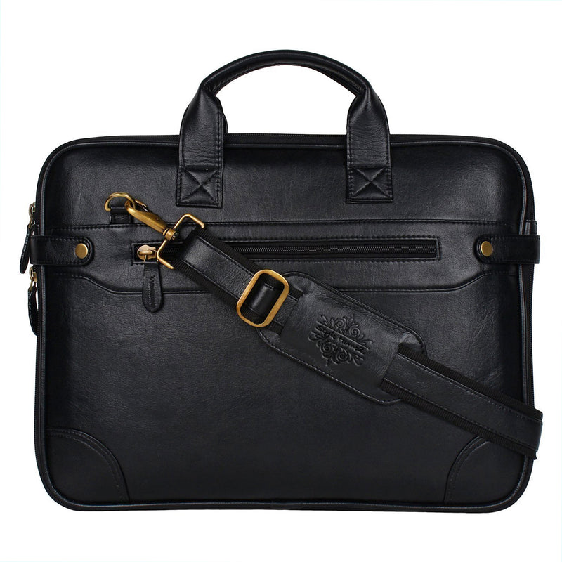 Style Homez Premium PU Leather Everyday Office Laptop Bag 15.6", Metal Black Color