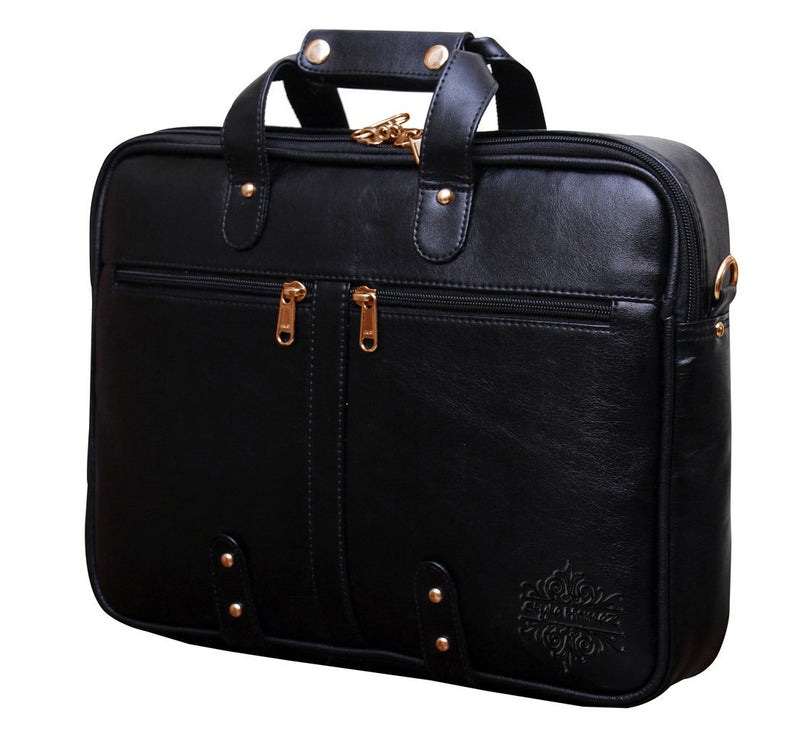 Style Homez Premium PU Leather Executive Laptop Briefcase Bag 15.6", Metal Black Color