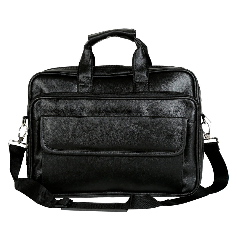 Style Homez Spacious Classic Retro PU Leather Laptop Bag 15.6", Metal Black Color